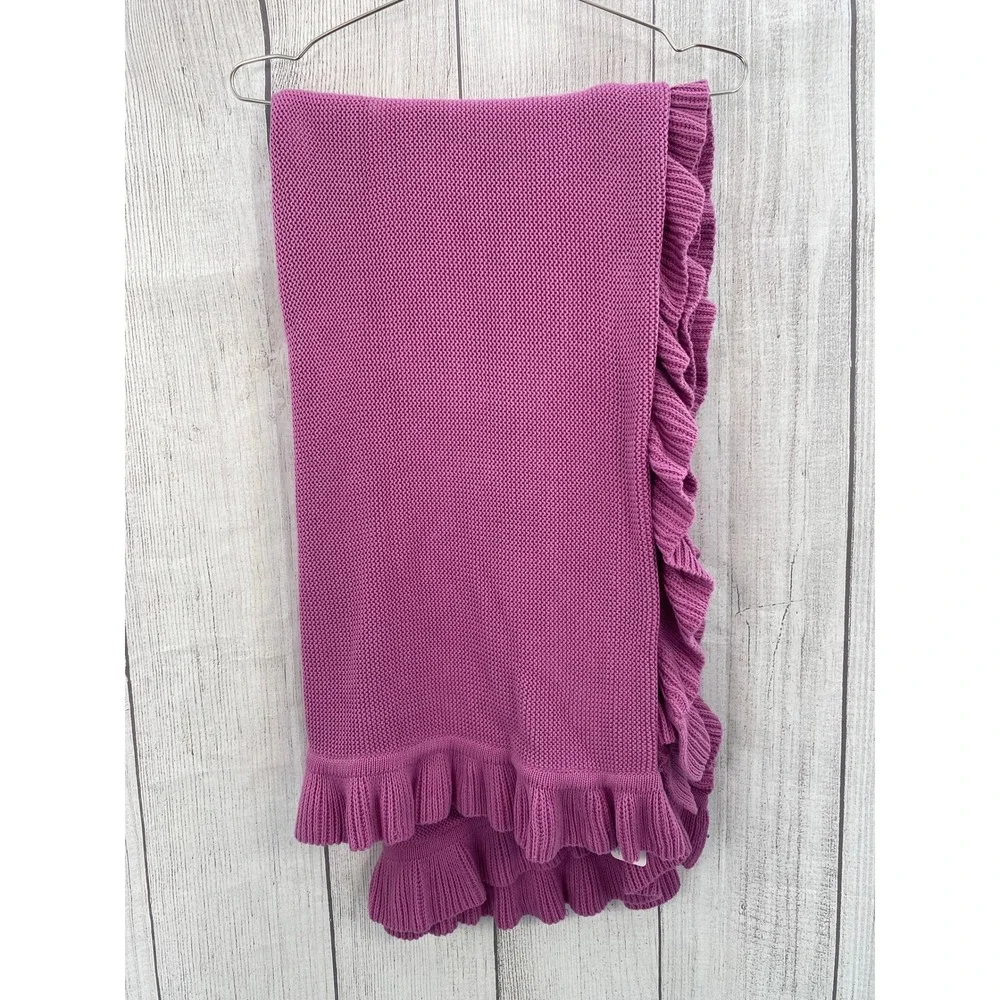 Kassadecor Throw Blanket Orchid Purple Cotton Knit Ruffle Trim Kassatex Cottage